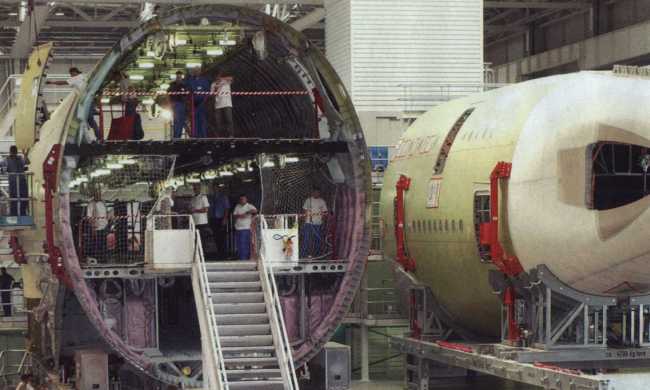 Vue d'une section du fuselage (photo : Air & Cosmos - Airbus)