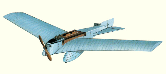 Vue d'un monoplan Antoinette Monobloc (document d'origine : Encyclopédie des Avions Civils du Monde - Enzo Angelucci)