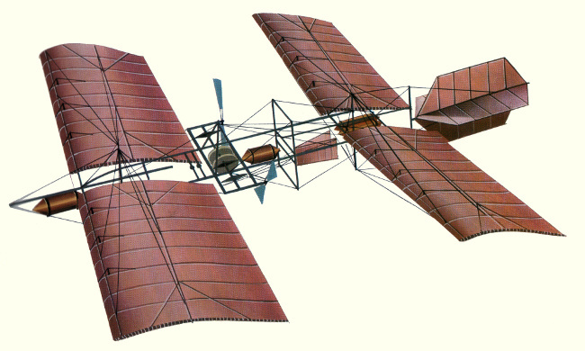 Vue du monoplan Langley Aerodrome A (plan d'origine : Encyclopédie des Avions Civils du Monde)