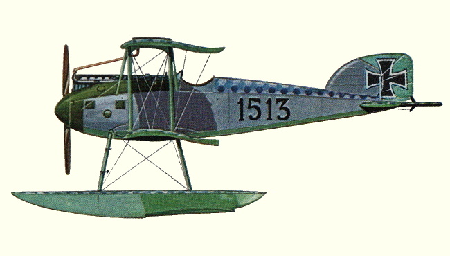 Vue d'un hydravion biplan Albatros W.4 (origine : Fighters 1914-1919 - Kenneth Munson)