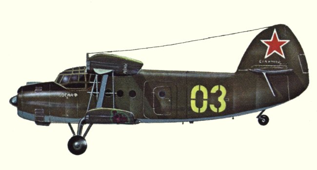 Vue d'un An-2P soviétique (origine : Bombers, encyclopaedia of world aircraft - Kenneth Munson)