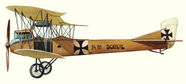 Vue d'un Aviatik B.II (origine : Les Avions des origines à la Première Guerre mondiale - Enzo Angelucci/Paolo Matricardi)