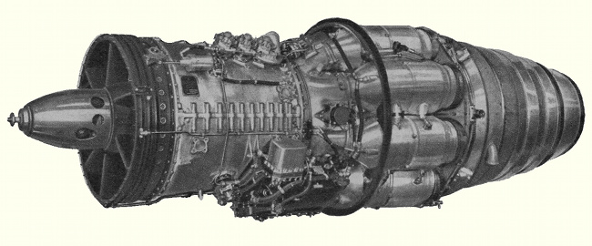 Vue d'un réacteur Rolls-Royce Avon (photo : Science et Vie Aviation 1951)