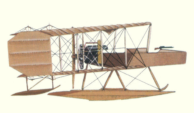 Vue de l'hydravion biplan sans queue Burgess-Dunne No. 3 (origine : Flying Boats and Seaplanes since 1910 - Kenneth Munson)
