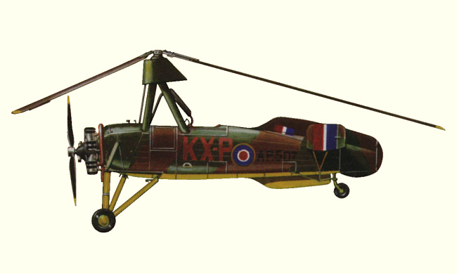 Vue d'un autogire Cierva C.30A (origine : Helicopters and other Rotorcraft since 1907 - Kenneth Munson)