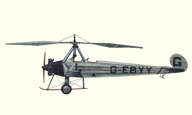 Vue d'un autogire Cierva C.8L (origine : Helicopters and other Rotorcraft since 1907 - Kenneth Munson)