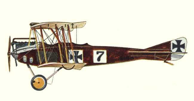 Vue d'un biplan de reconnaissance D.F.W. B.I (origine : Bombers 1914-1919 - Kenneth Munson)