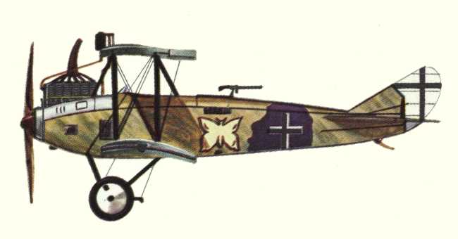 Vue d'un biplan de reconnaissance D.F.W. C.V (origine : Bombers 1914-1919 - Kenneth Munson)