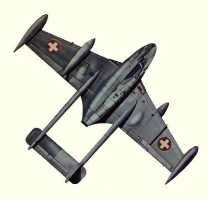 Plan d'un Venom F.B. 50 de la Schweizerische Flugwaffe (origine : Fighters, encyclopaedia of world aircraft - Kenneth Munson)