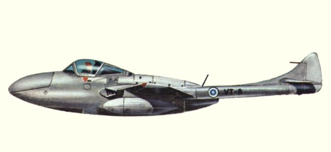 Vue d'un Vampire T. 55 (origine : Fighters, encyclopaedia of world aircraft - Kenneth Munson)