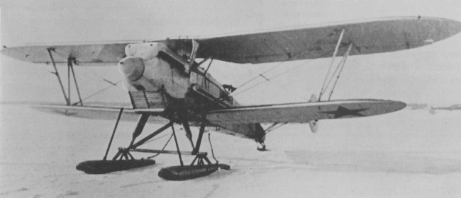 Vue d'un DI-3 monté sur skis (photo : Soviet Aircraft and Aviation 1917-1941, Wim H Schoenmaker)