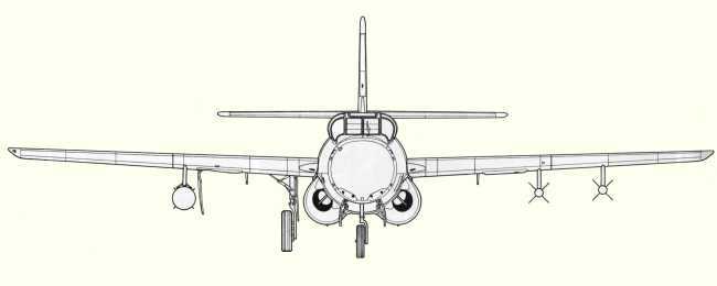Plan de face d'un Skynight F3D-2 (origine : Le Fana de l'Aviation)