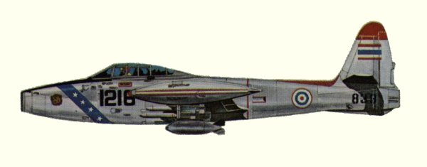 Vue d'un F-84G Thunderjet (origine : Fighters, encyclopaedia of world aircraft - Kenneth Munson)