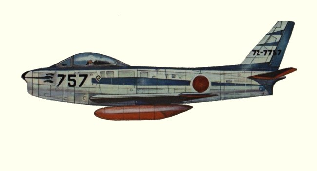 Vue d'un F-86F-40 Sabre (origine : Fighters, encyclopaedia of world aircraft - Kenneth Munson)