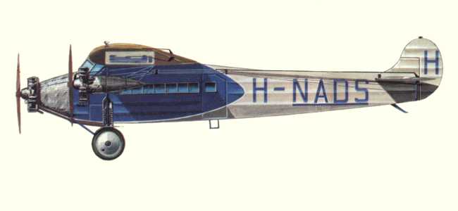 Vue du Fokker F.VIIa/3m (origine : Airliners between the wars 1919-1939 - Kenneth Munson)