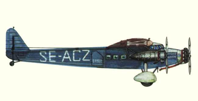 Vue d'un Fokker F.XII (origine : Airliners between the wars 1919-1939 - Kenneth Munson)