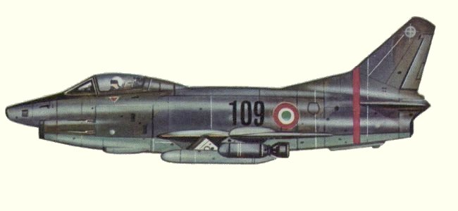 Vue d'un G.91 R/1 (origine : Fighters, encyclopaedia of world aircraft - Kenneth Munson)