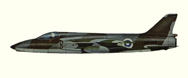 Vue d'un Gnat F.1 (origine : Fighters, encyclopaedia of world aircraft - Kenneth Munson)