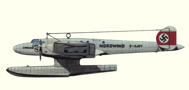 Vue de l'hydravion Ha 139V2 Nordwind (origine : Flying Boats and Seaplanes since 1910 - Kenneth Munson)