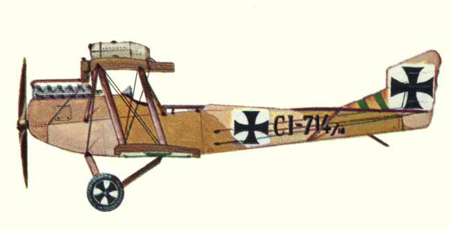 Vue d'un biplan de reconnaissance Hansa-Brandenburg C.I (origine : Bombers 1914-1919 - Kenneth Munson)