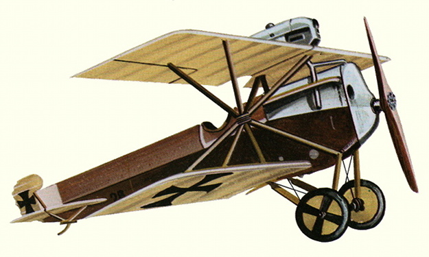 Vue d'un chasseur biplan Hansa-Brandenburg D.I (origine : Encyclopédie des Avions Militaires du Monde - Enzo Angelucci)
