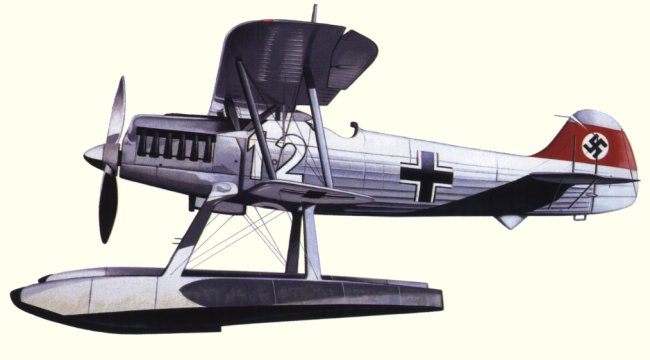 Vue d'un hydravion He 51B-2 (planche : Encyclopedia of Flight 1848-1939 - J. Batchelor, M.V. Lowe)