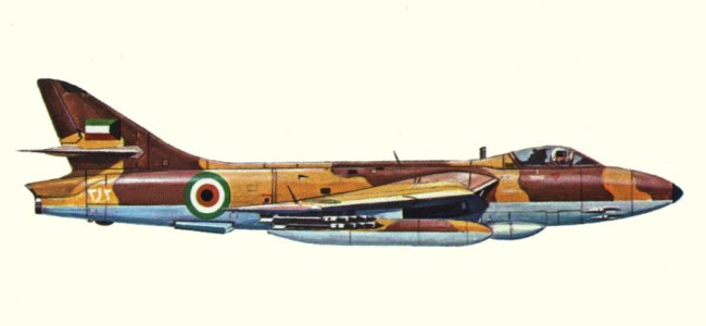 Vue d'un Hunter F. 57 (origine : Fighters, encyclopaedia of world aircraft - Kenneth Munson)