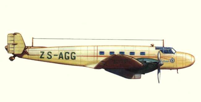 Vue d'un Ju 86 destiné à la compagnie South African Airways (origine : Airliners between the wars 1919-1939 - Kenneth Munson)