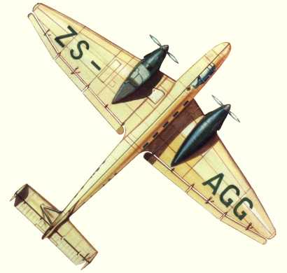 Plan d'un Ju 86 destiné à la compagnie South African Airways (origine : Airliners between the wars 1919-1939 - Kenneth Munson)