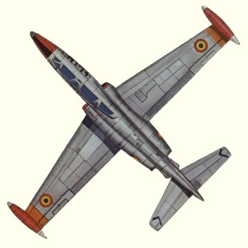 Plan d'un Fouga Magister belge (origine : Fighters, encyclopaedia of world aircraft - Kenneth Munson)