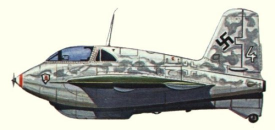 Vue d'un Me 163B-1 (origine : Fighters 1939-1945 - Kenneth Munson)