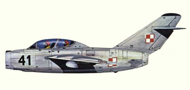 Vue d'un MiG-15UTI (origine : Fighters, encyclopaedia of world aircraft - Kenneth Munson)