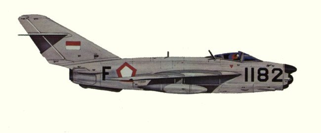 Vue d'un MiG-17PF Fresco-D (origine : Fighters, encyclopaedia of world aircraft - Kenneth Munson)