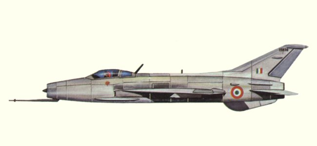 Vue d'un MiG-21 Fishbed-C (origine : Fighters, encyclopaedia of world aircraft - Kenneth Munson)