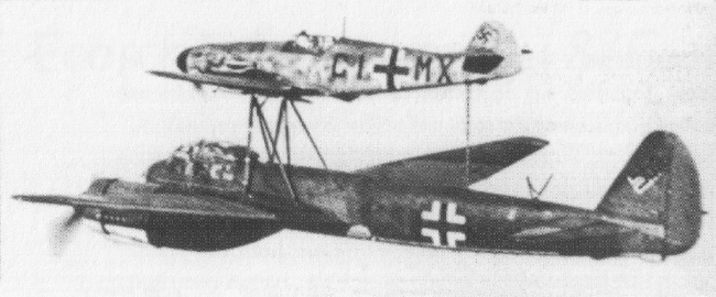 Vue du prototype du composite Bf 109/Ju 88 Mistel