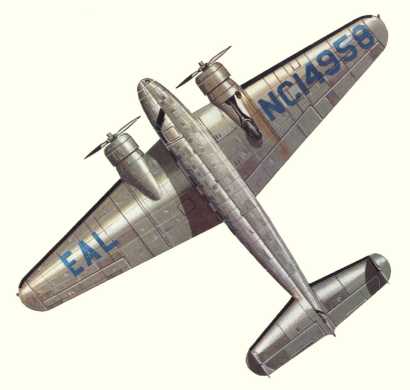 Plan d'un Model 10 de la compagnie Eastern Air Lines (origine : Airliners between the wars 1919-1939 - Kenneth Munson)