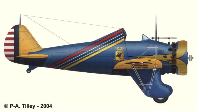 Vue d'un P-26A Peashooter (plan d'origine : Aéro Journal - P-A. Tilley)