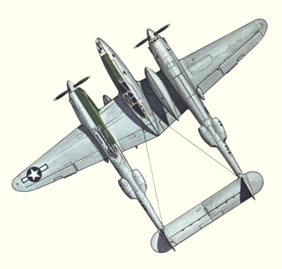 Plan d'un P-38J-15-LO Lightning (origine : Fighters 1939-1945 - Kenneth Munson)
