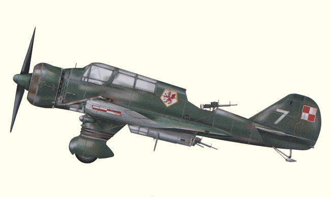 Vue d'un PZL P.23b (origine : Bombers of the 20th Century)