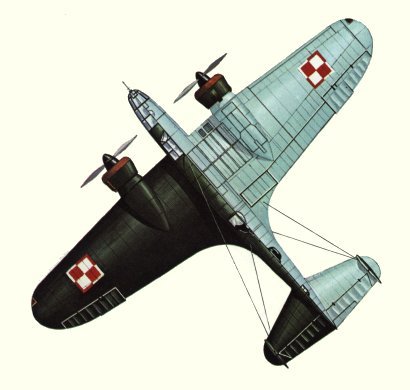 Plan d'un PZL P.37 Los B (origine : Bombers 1939-1945 - Kenneth Munson)
