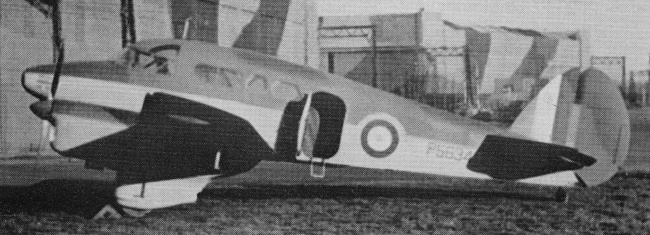 Vue d'un Petrel P.16E (origine : Aircraft of the Royal Air Force 1918-57 - Owen Thetford)