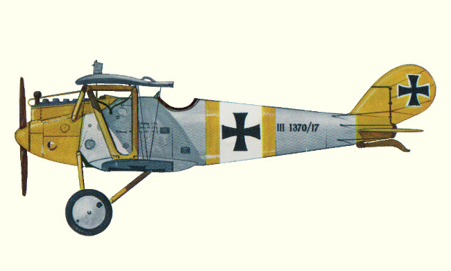Vue d'un biplan Pfalz D.III (origine : Fighters 1914-1919 - Kenneth Munson)