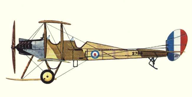 Vue d'un biplan R.A.F. B.E.2b (origine : Bombers 1914-1919 - Kenneth Munson)
