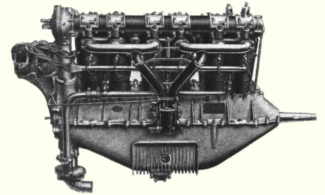 Vue d'un moteur Renault 12 F (photo : Jane's fighting aircraft of World War I John W.R. Taylor)