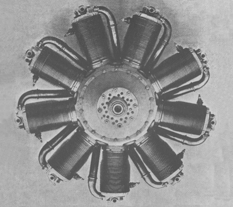 Vue d'un moteur Le Rhône 9J (photo : Jane's fighting aircraft of World War I John W.R. Taylor)