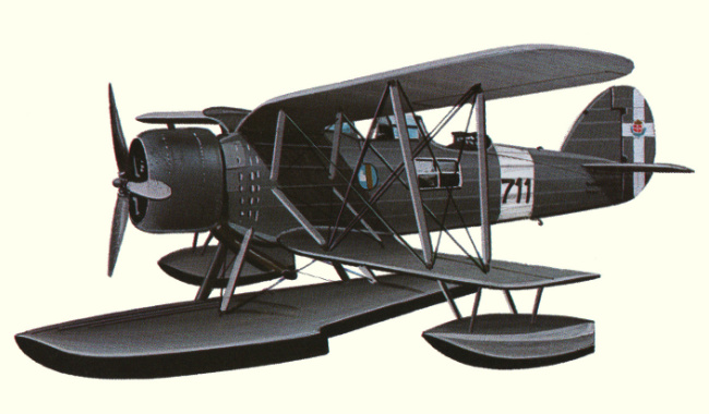 Vue d'un hydravion biplan IMAM Ro.43 (origine : Encyclopédie des Avions Militaires du Monde - Enzo Angelucci)