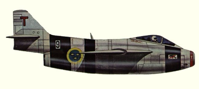 Vue d'un Saab J29F (origine : Fighters, encyclopaedia of world aircraft - Kenneth Munson)