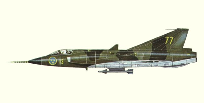 Vue d'un Saab J35A Draken (origine : Fighters, encyclopaedia of world aircraft - Kenneth Munson)