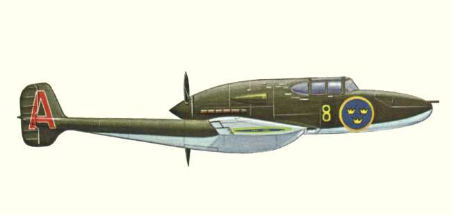 Vue d'un Saab J 21A-1 (origine : Fighters 1939-1945 - Kenneth Munson)
