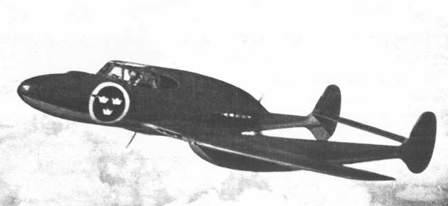 Vue d'un Saab J 21A (photo : Jane's fighting aircraft of World War II)